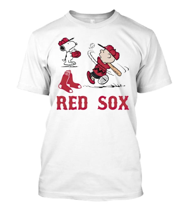 Charlie Brown Snoopy Boston Red Sox Baseball Play Peanuts Characters T-Shirt