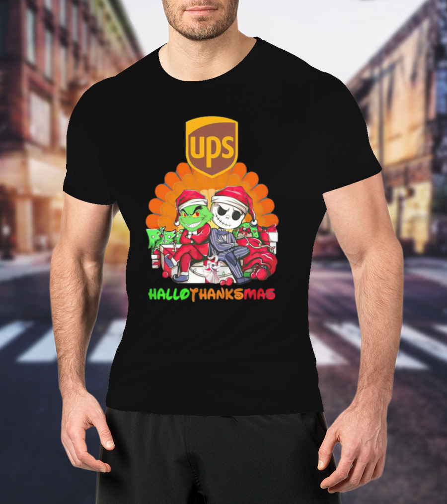 Grinch Jack Skellington Ups HalloThanksMas T-Shirt