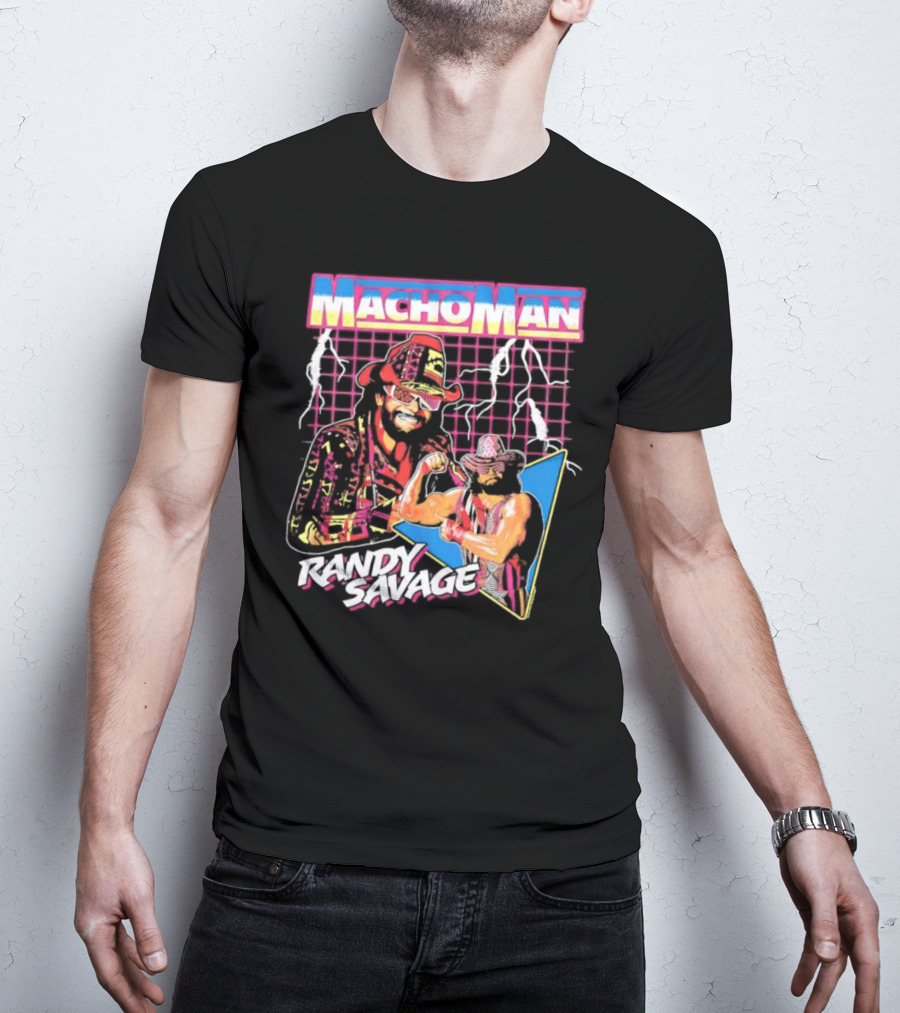 Macho Man Randy Savage Lightning Synthwave 80s Wrestling T-Shirt