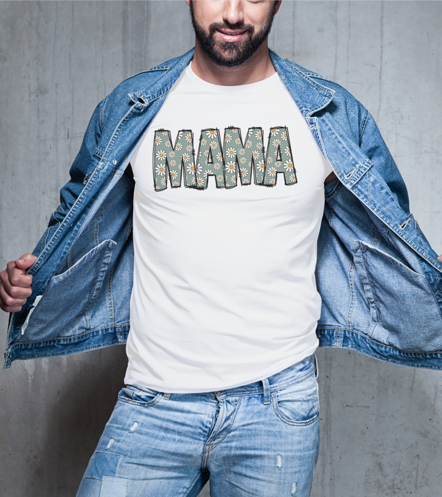 MAMA Flower Daisy Pattern Text T-Shirt