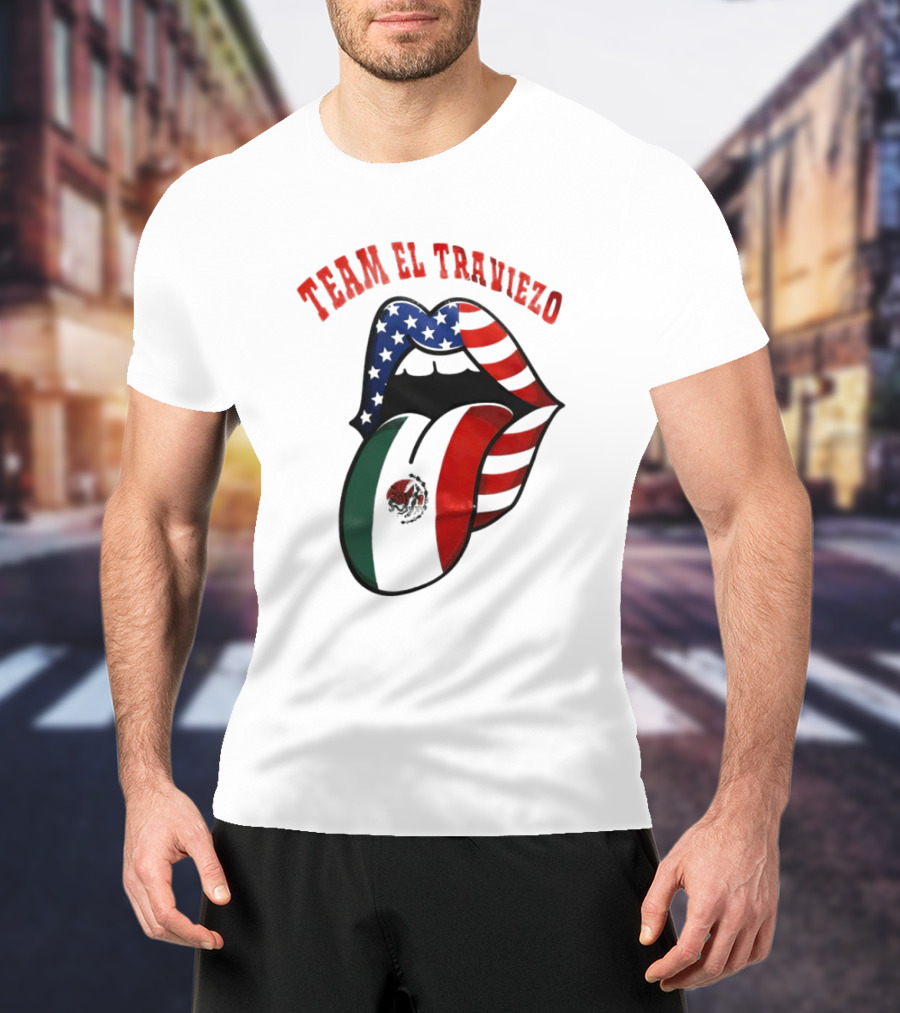Team El Traviezo American Flag Lips Mexican Flag Tongue T-Shirt