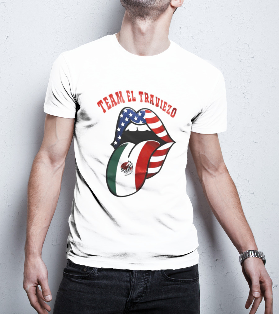 Team El Traviezo American Flag Lips Mexican Flag Tongue T-Shirt