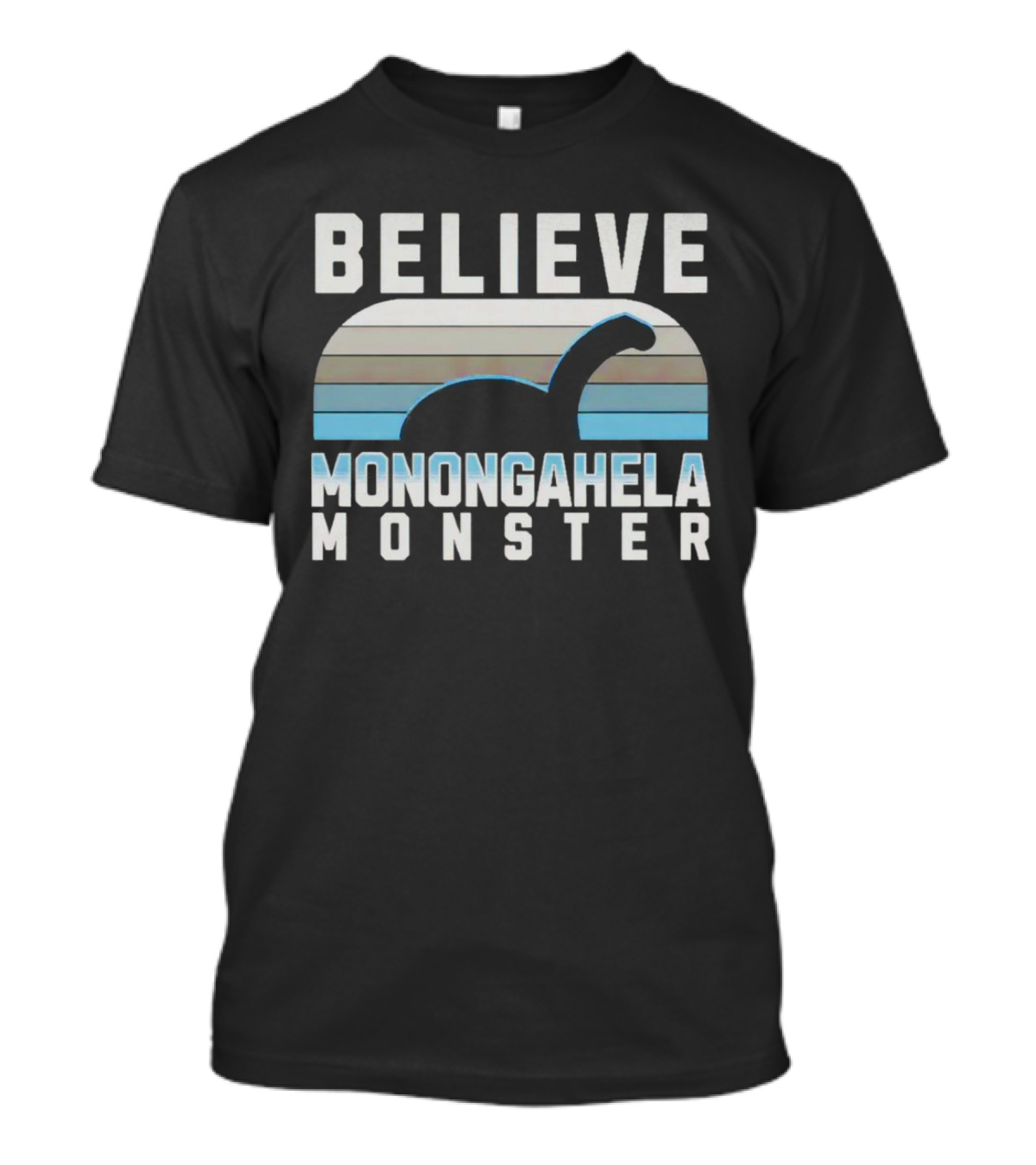 Believe Monongahela Monster Dinosaur Silhouette Striped T-Shirt