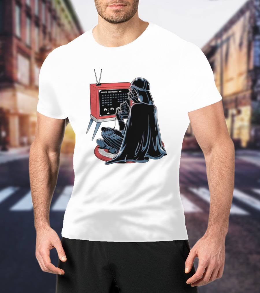 Darth Vader Playing Space Invaders Retro Gaming Scene T-Shirt