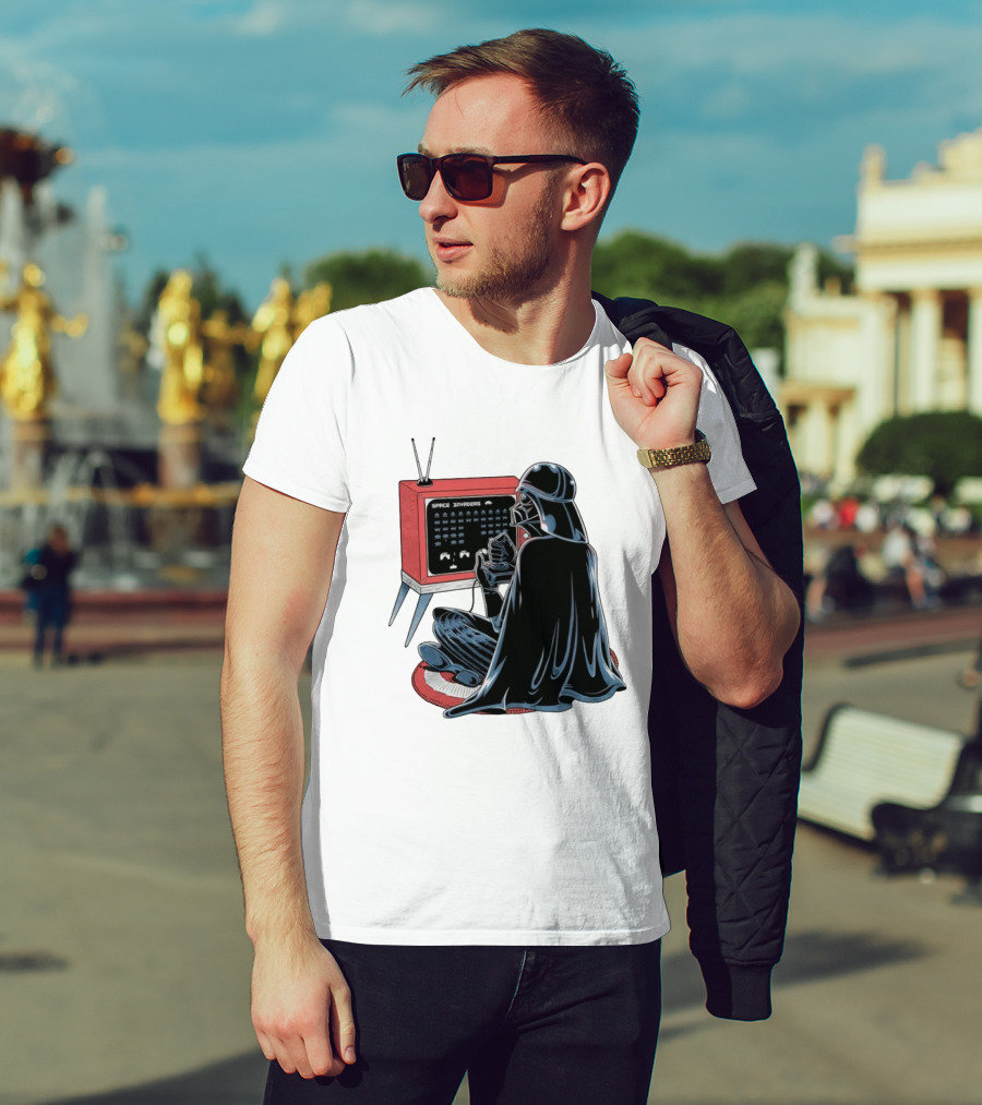 Darth Vader Playing Space Invaders Retro Gaming Scene T-Shirt