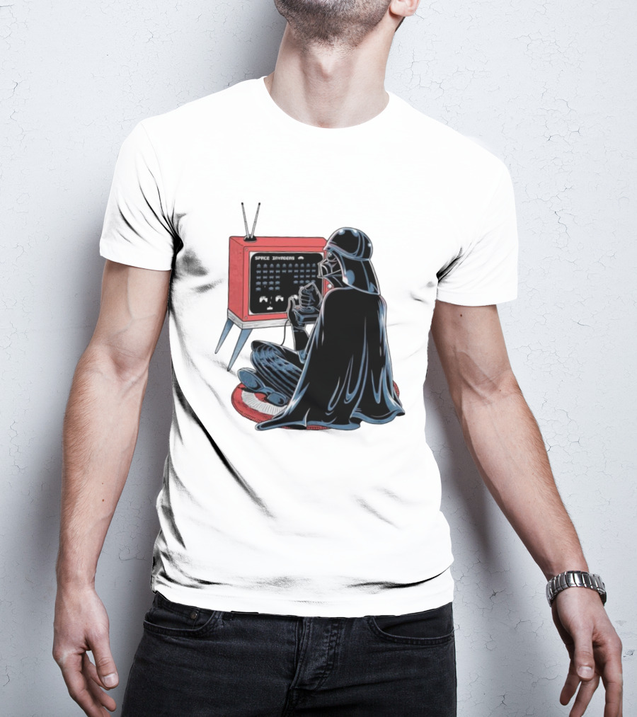 Darth Vader Playing Space Invaders Retro Gaming Scene T-Shirt