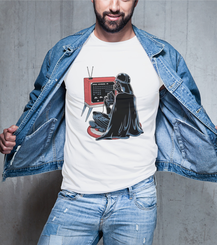 Darth Vader Playing Space Invaders Retro Gaming Scene T-Shirt