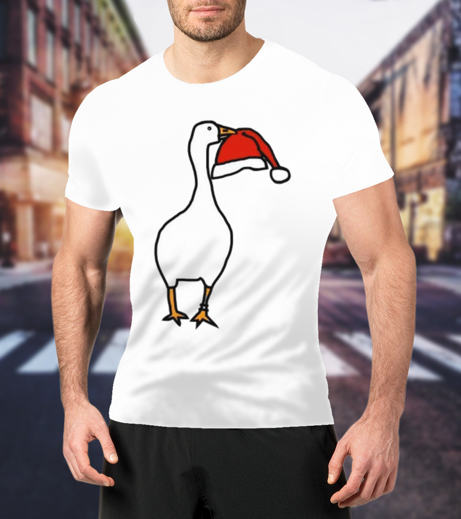 Happy Merry Christmas Santa Hat White Goose Steals T-Shirt