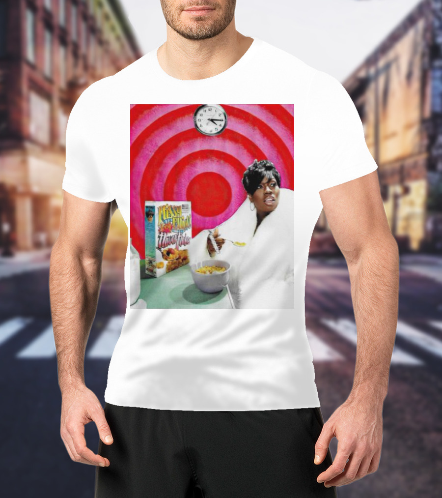 Missy Elliott Flav•O•Fleks Cereal With Red Spiral Clock Background T-Shirt