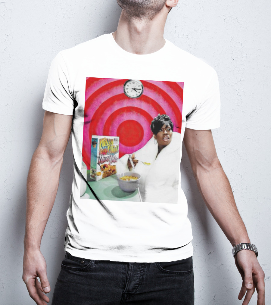 Missy Elliott Flav•O•Fleks Cereal With Red Spiral Clock Background T-Shirt