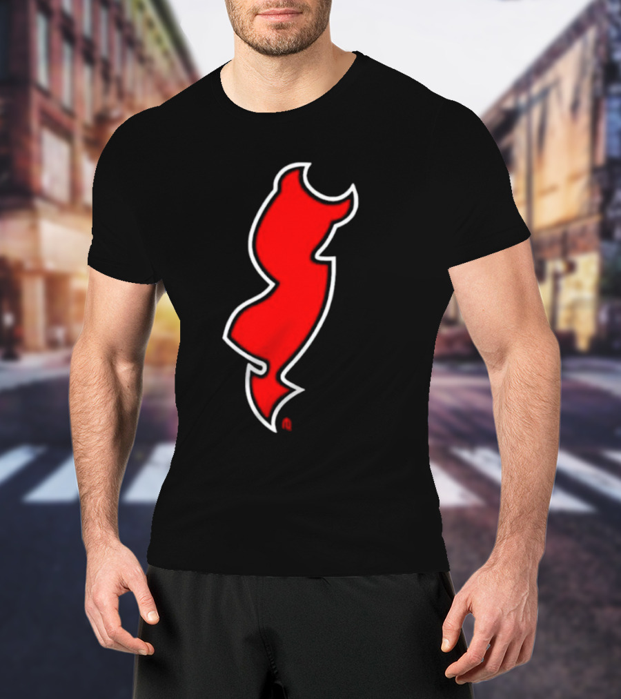 NJ Devils Inspired Red Silhouette Tail T-Shirt