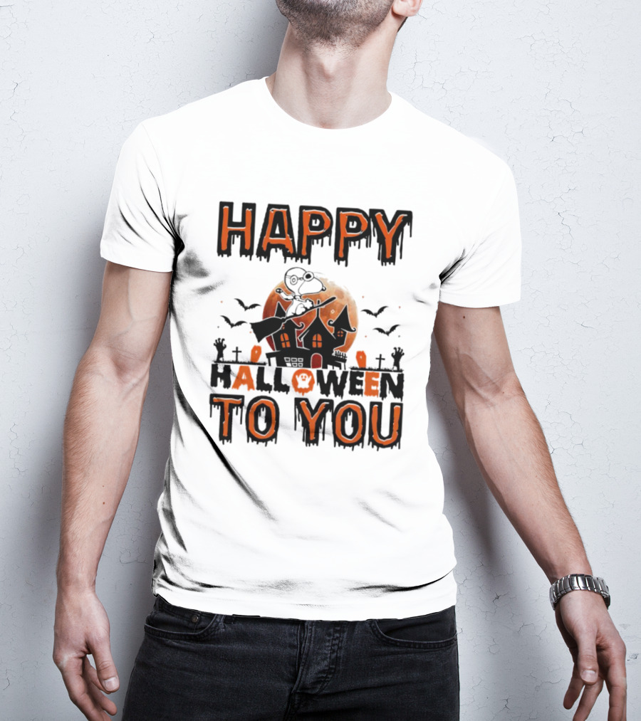 Happy Halloween To You Snoopy Haunted House Moon Bats T-Shirt