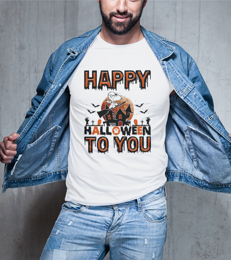 Happy Halloween To You Snoopy Haunted House Moon Bats T-Shirt