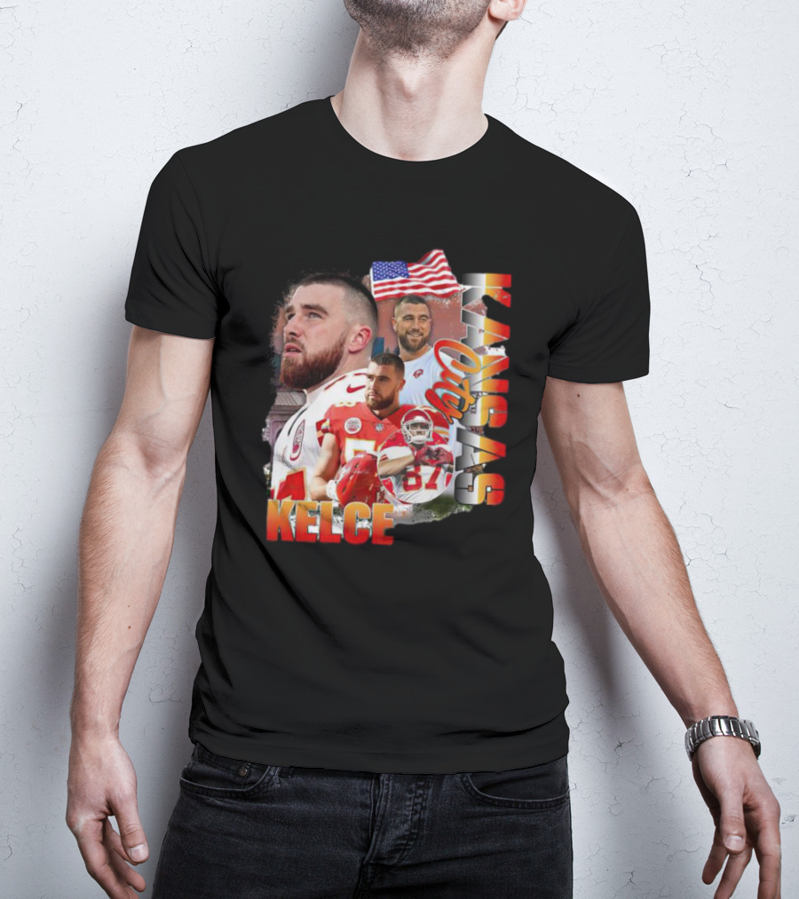 Kelce Kansas City Chiefs Collage With American Flag T-Shirt