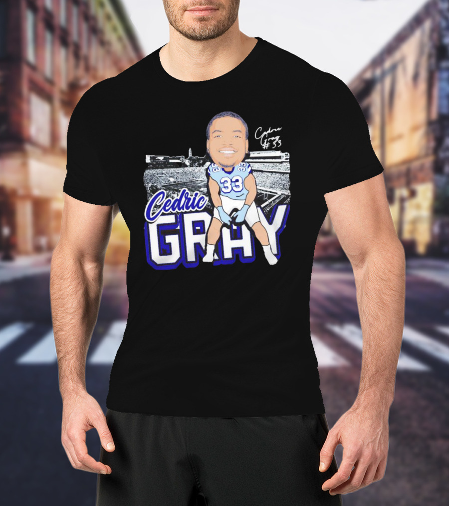 Cedric Gray #33 Caricature Football Stadium Signature T-Shirt