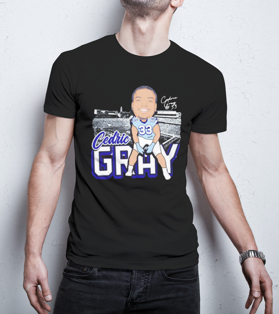 Cedric Gray #33 Caricature Football Stadium Signature T-Shirt