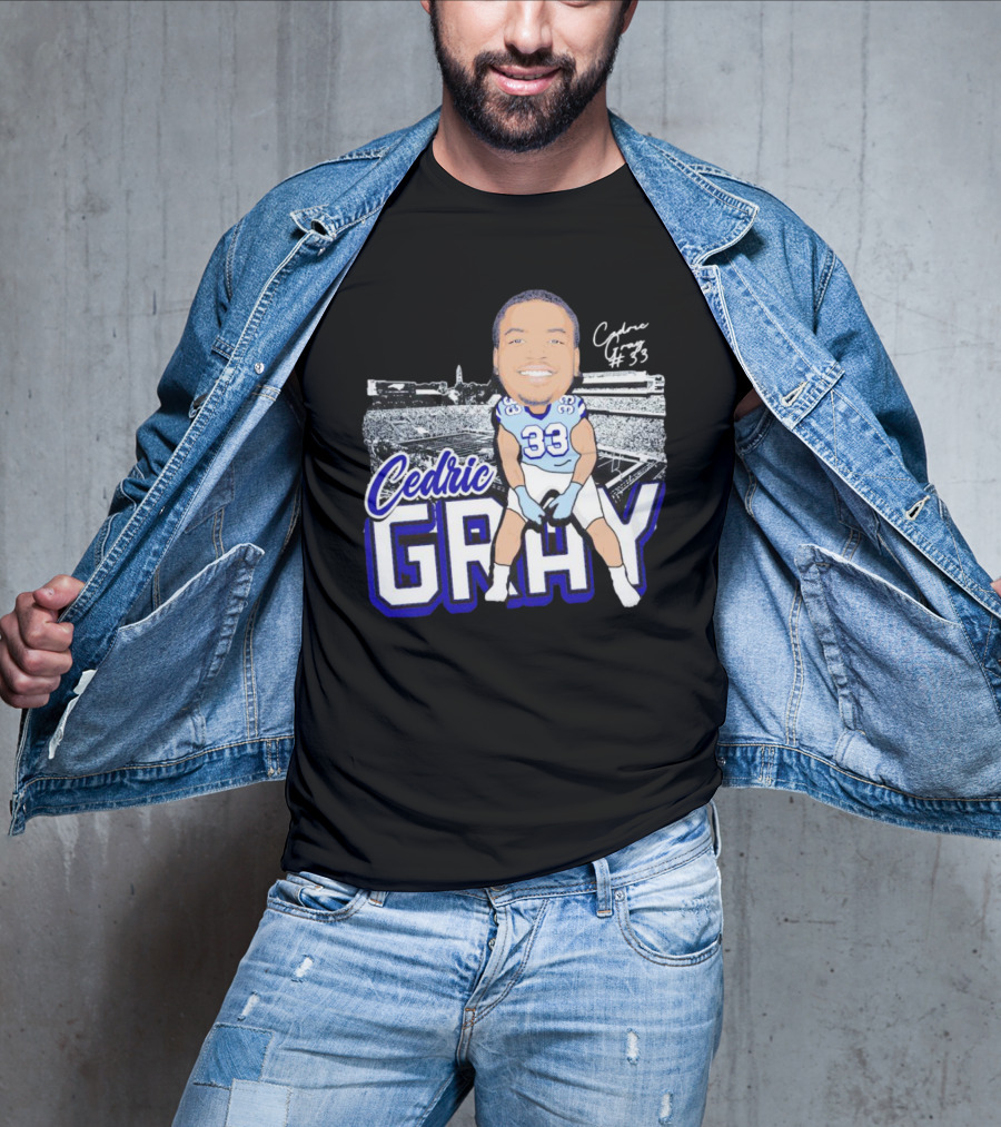 Cedric Gray #33 Caricature Football Stadium Signature T-Shirt