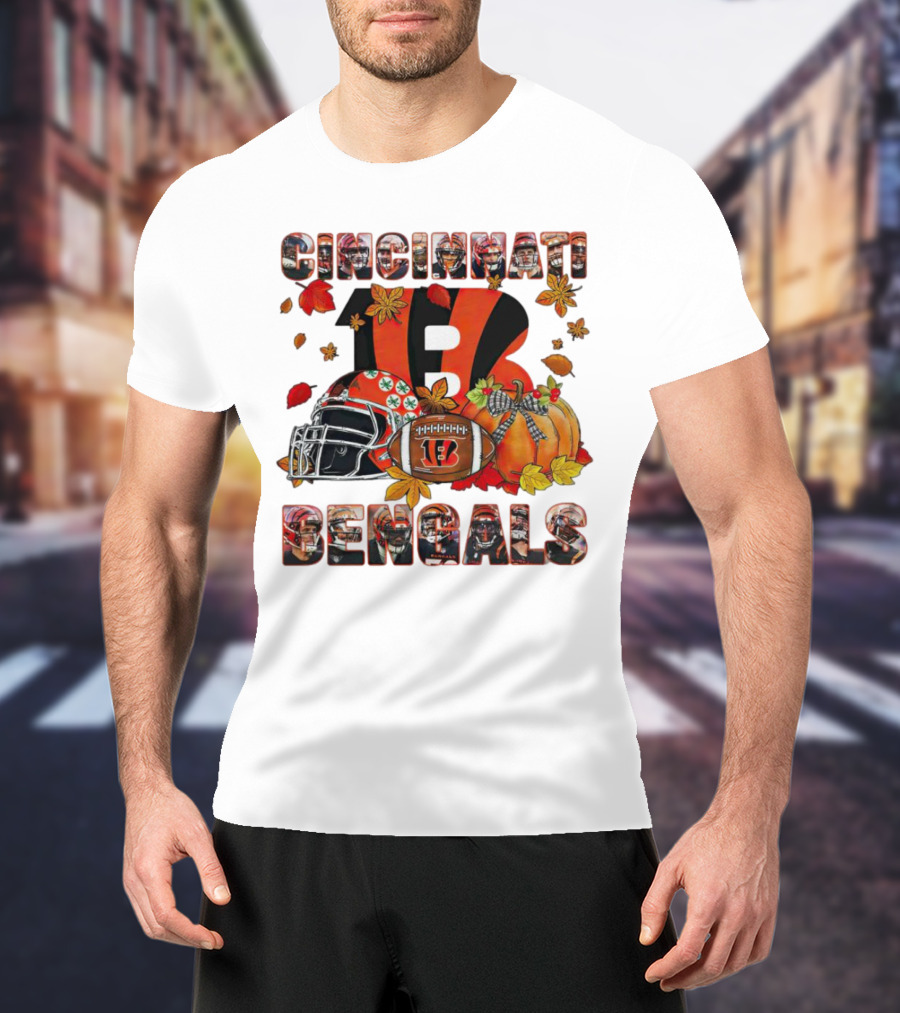 Cincinnati Bengals Autumn Leaves Helmet Football Pumpkin T-Shirt