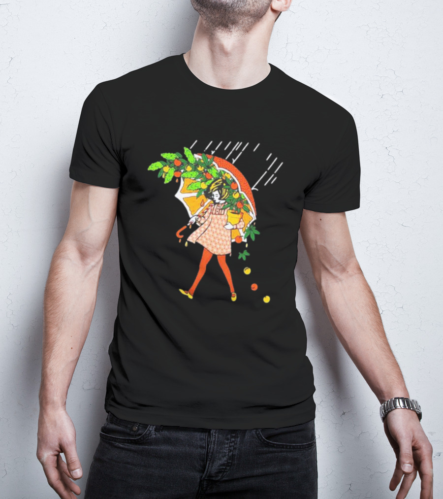 Citrus Terp Girl With Umbrella And Falling Fruit T-Shirt
