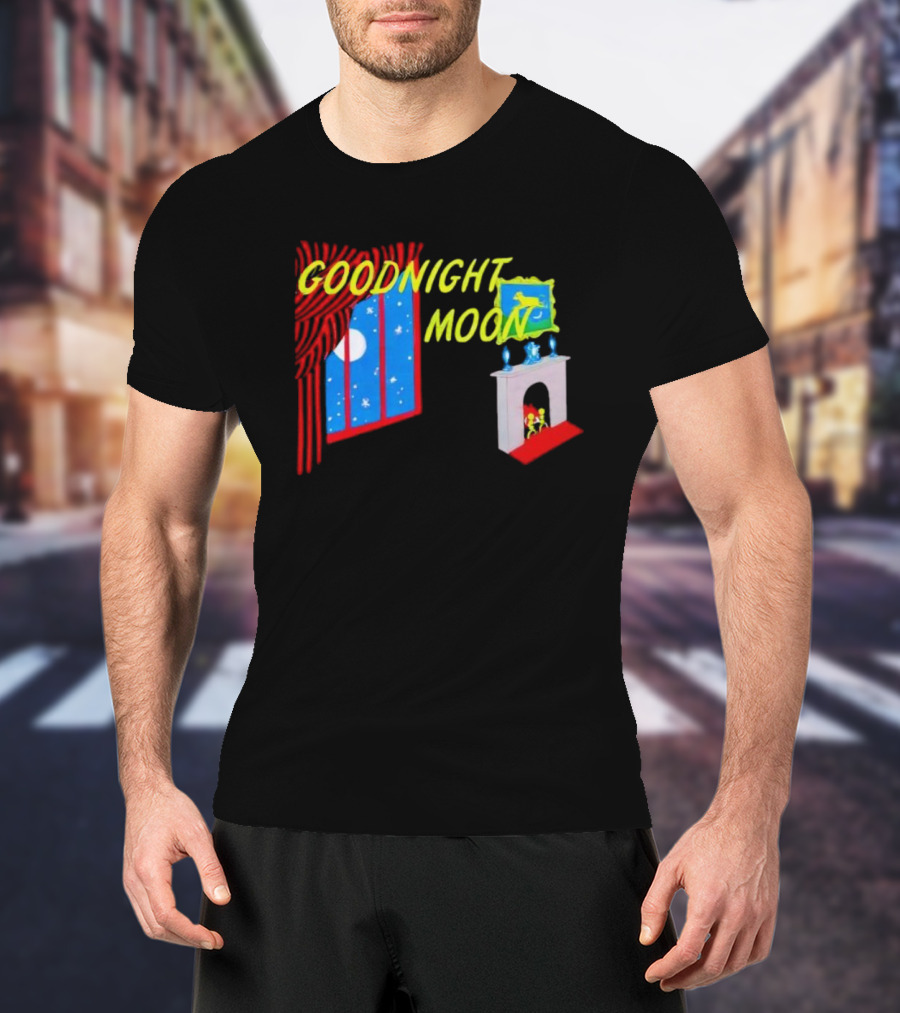 GOODNIGHT MOON Window Night Scene With Fireplace Moon Stars T-Shirt