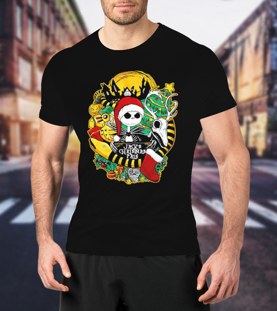 Jack Skellington's Christmas Pain Reindeer And Santa Hat T-Shirt