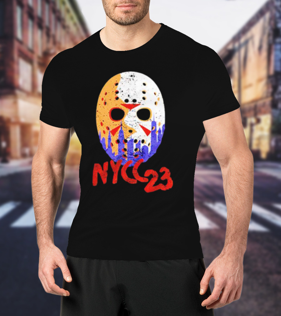 NYCC 23 Jason Voorhees Hockey Mask Skyline T-Shirt