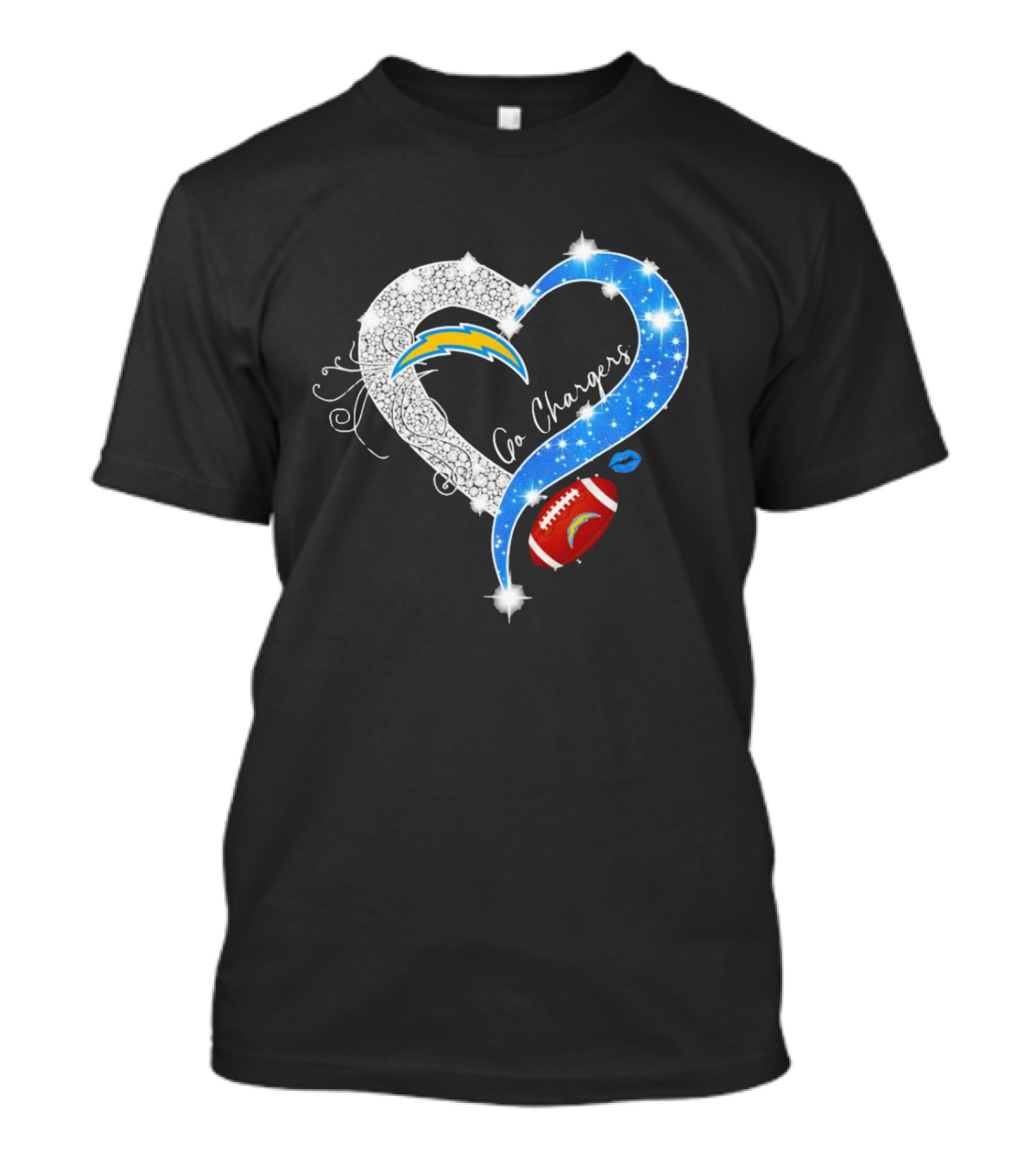 Los Angeles Chargers Go Chargers Heart Diamond Football Sparkle T-Shirt