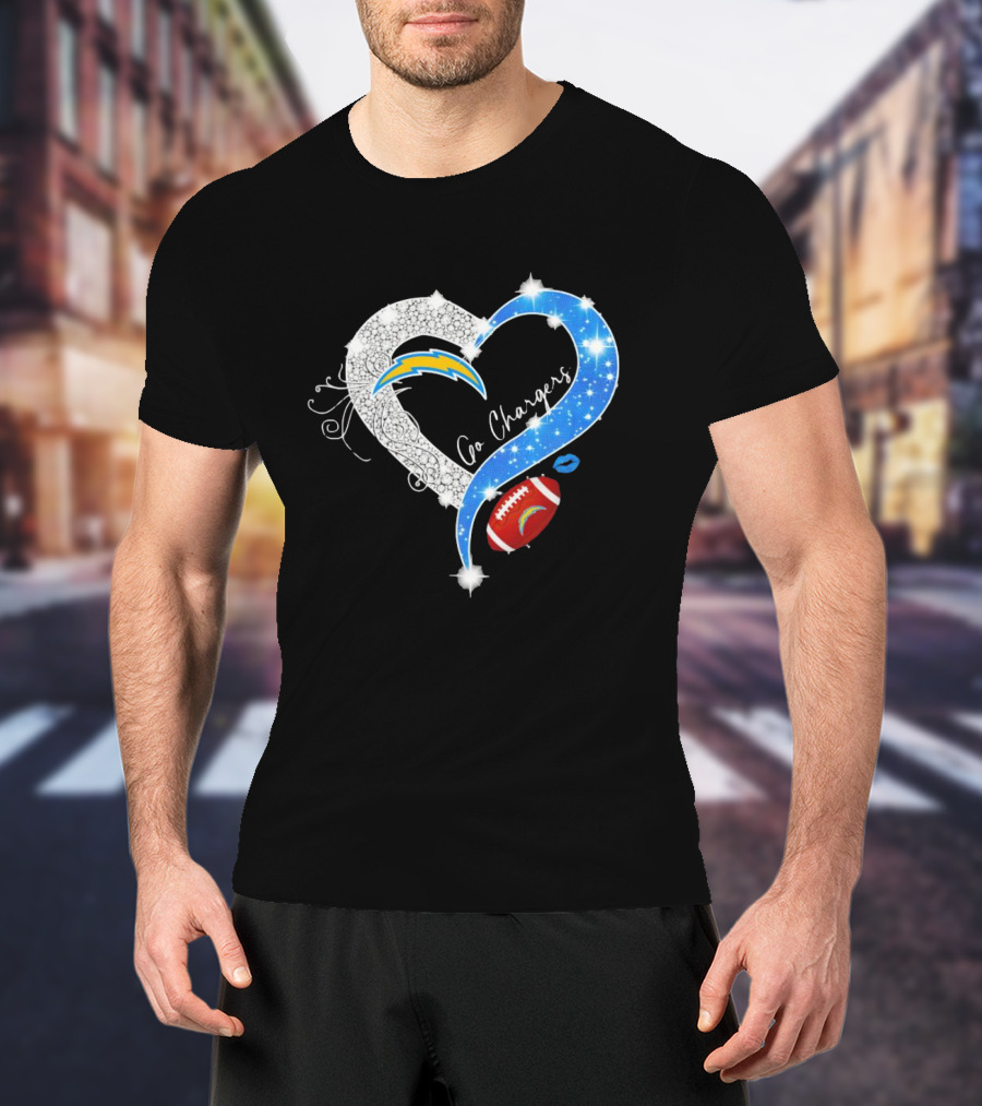 Los Angeles Chargers Go Chargers Heart Diamond Football Sparkle T-Shirt