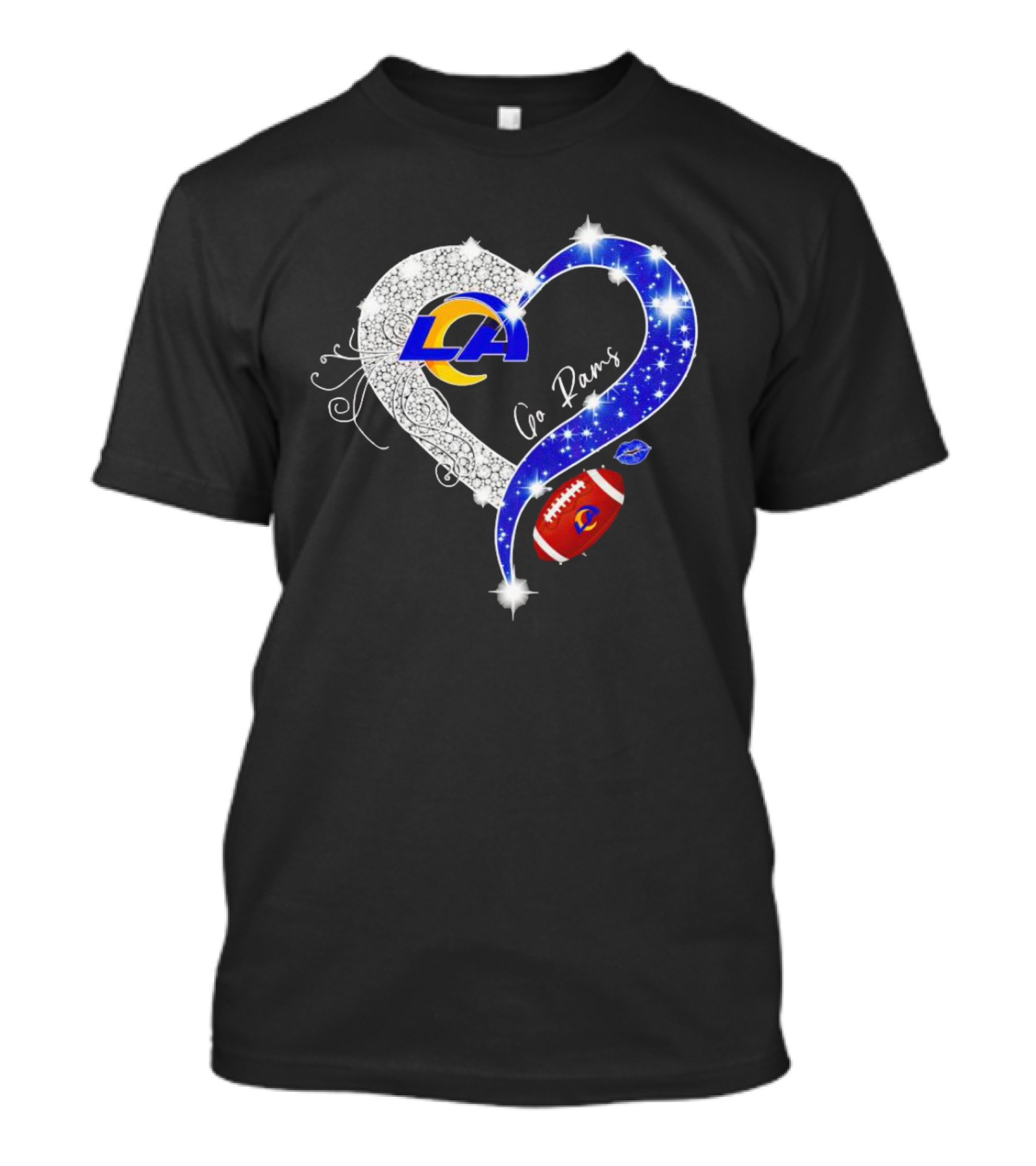 Los Angeles Rams Heart Go Rams Diamond Sparkle Football T-Shirt