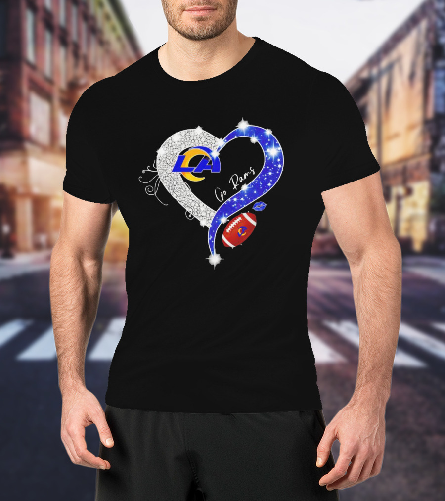 Los Angeles Rams Heart Go Rams Diamond Sparkle Football T-Shirt