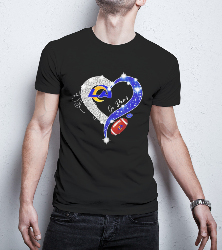 Los Angeles Rams Heart Go Rams Diamond Sparkle Football T-Shirt