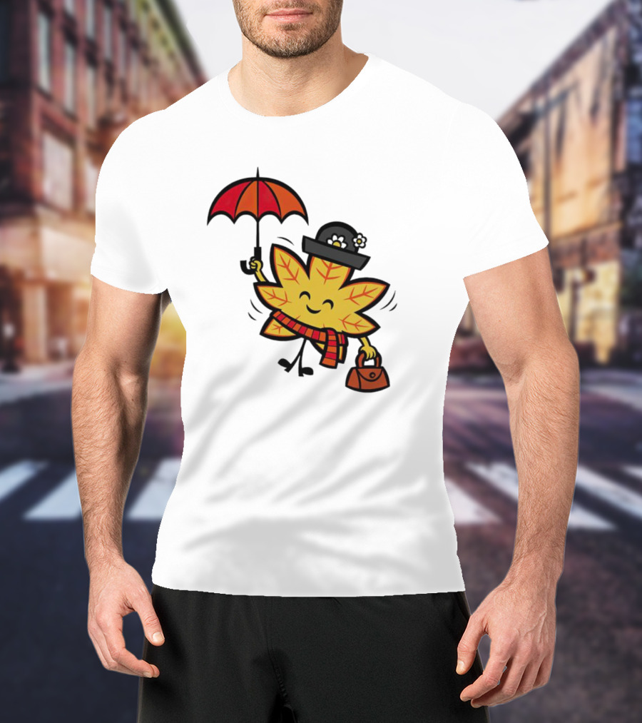 Mary Autumn Leaf With Umbrella And Bag T-Shirt