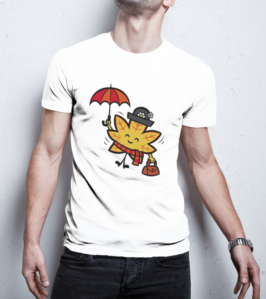 Mary Autumn Leaf With Umbrella And Bag T-Shirt