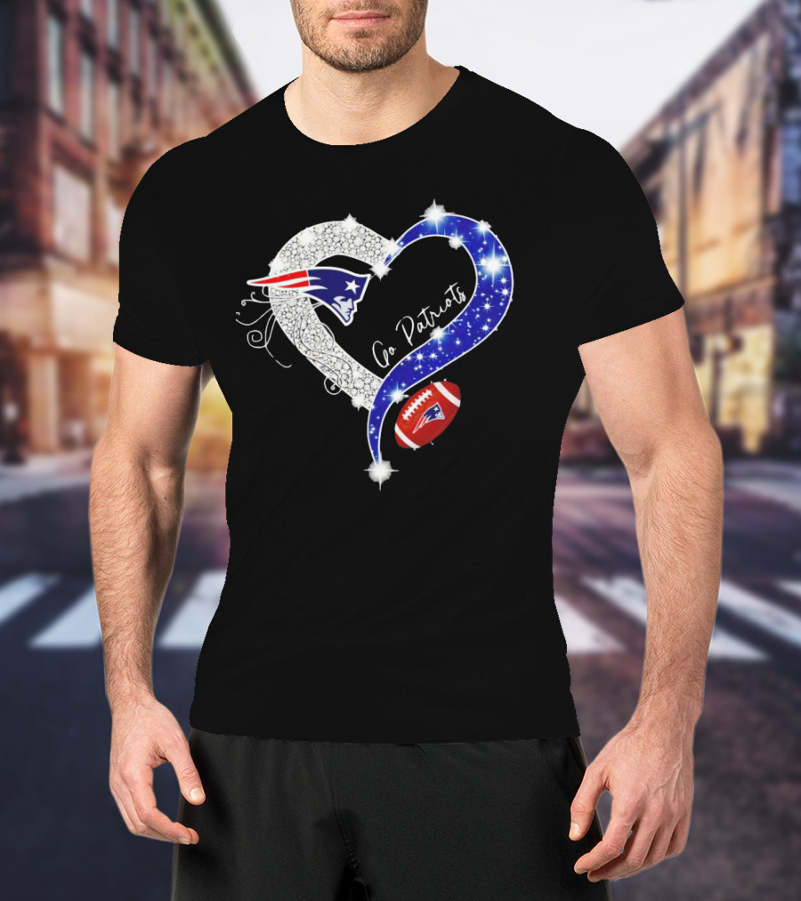 New England Patriots Go Patriots Diamond Heart Football T-Shirt
