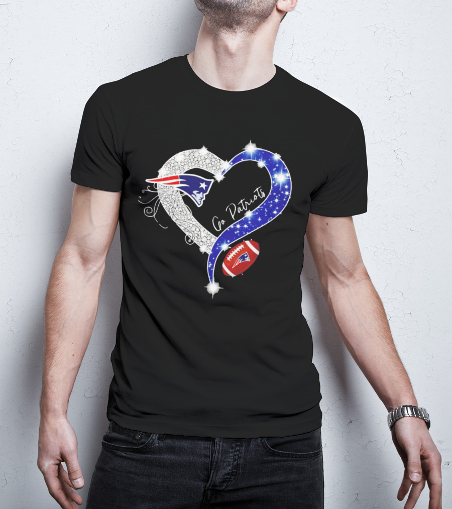 New England Patriots Go Patriots Diamond Heart Football T-Shirt