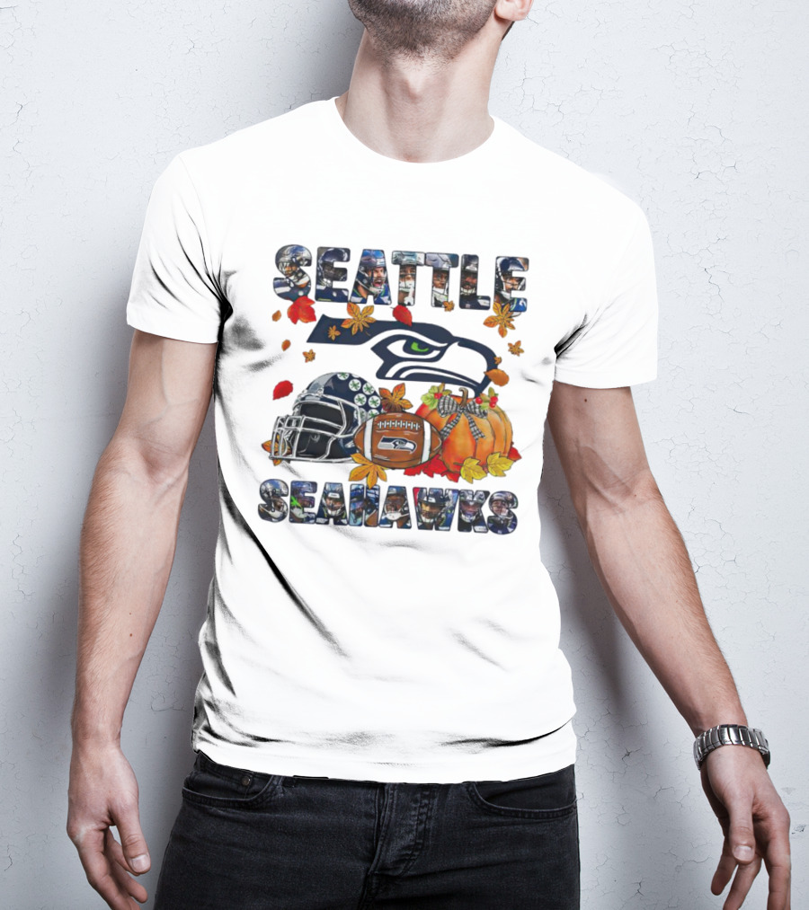 Seattle Seahawks Autumn Leaf Helmet Football Pumpkin T-Shirt