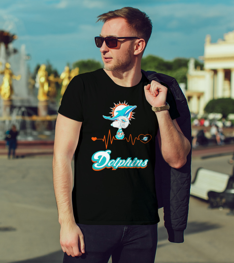 Snoopy Dolphins Heartbeat Miami Dolphins T-Shirt