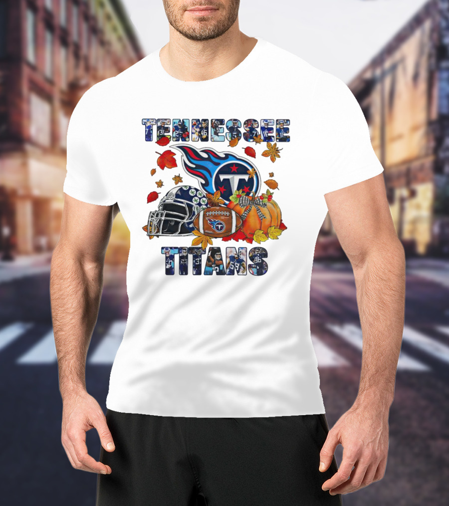 Tennessee Titans Fall Helmet Football Pumpkin Leaves T-Shirt