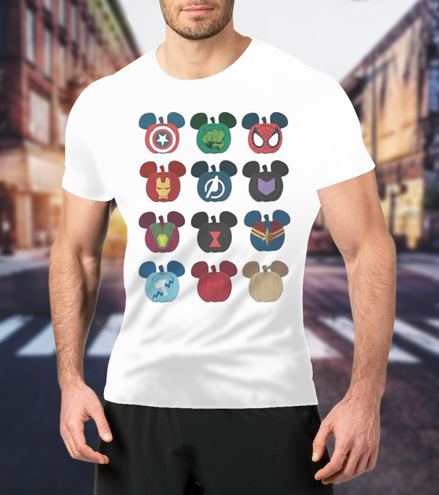 Avengers Superhero Mickey Mouse Pumpkin Icons T-Shirt