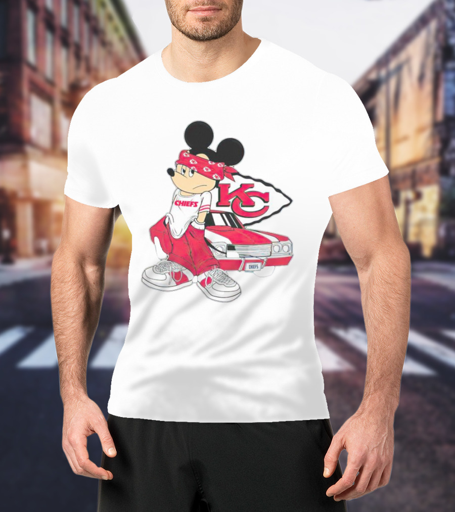 Mickey Mouse Chiefs KC Car Posing Kansas City Chiefs T-Shirt