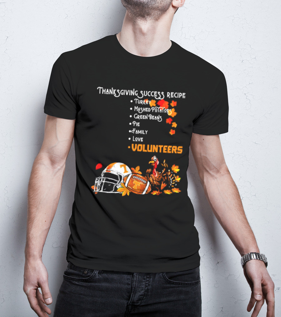 Thanksgiving Success Recipe Turkey Volunteers Football Helmet Tennessee T-Shirt