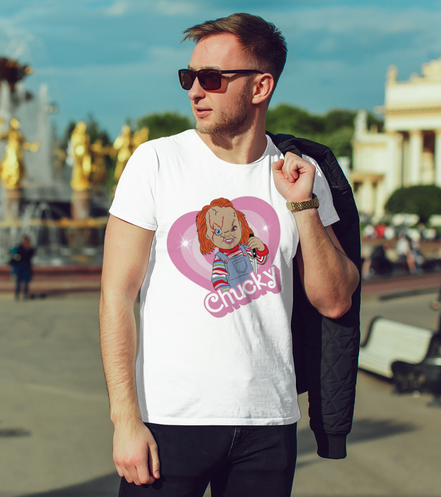 Chucky Horror Doll In Pink Heart T-Shirt