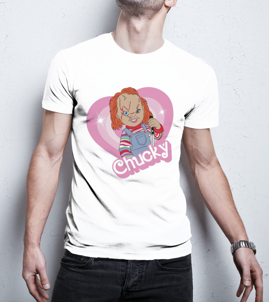 Chucky Horror Doll In Pink Heart T-Shirt