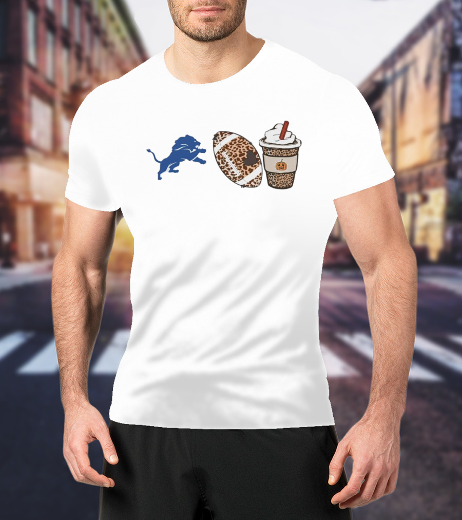 Detroit Lions Leopard Football Pumpkin Spice Fall Season T-Shirt