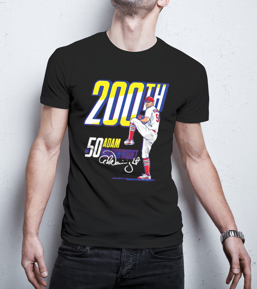 200th Win Adam Wainwright 50 Signature Baseball Player T-Shirt