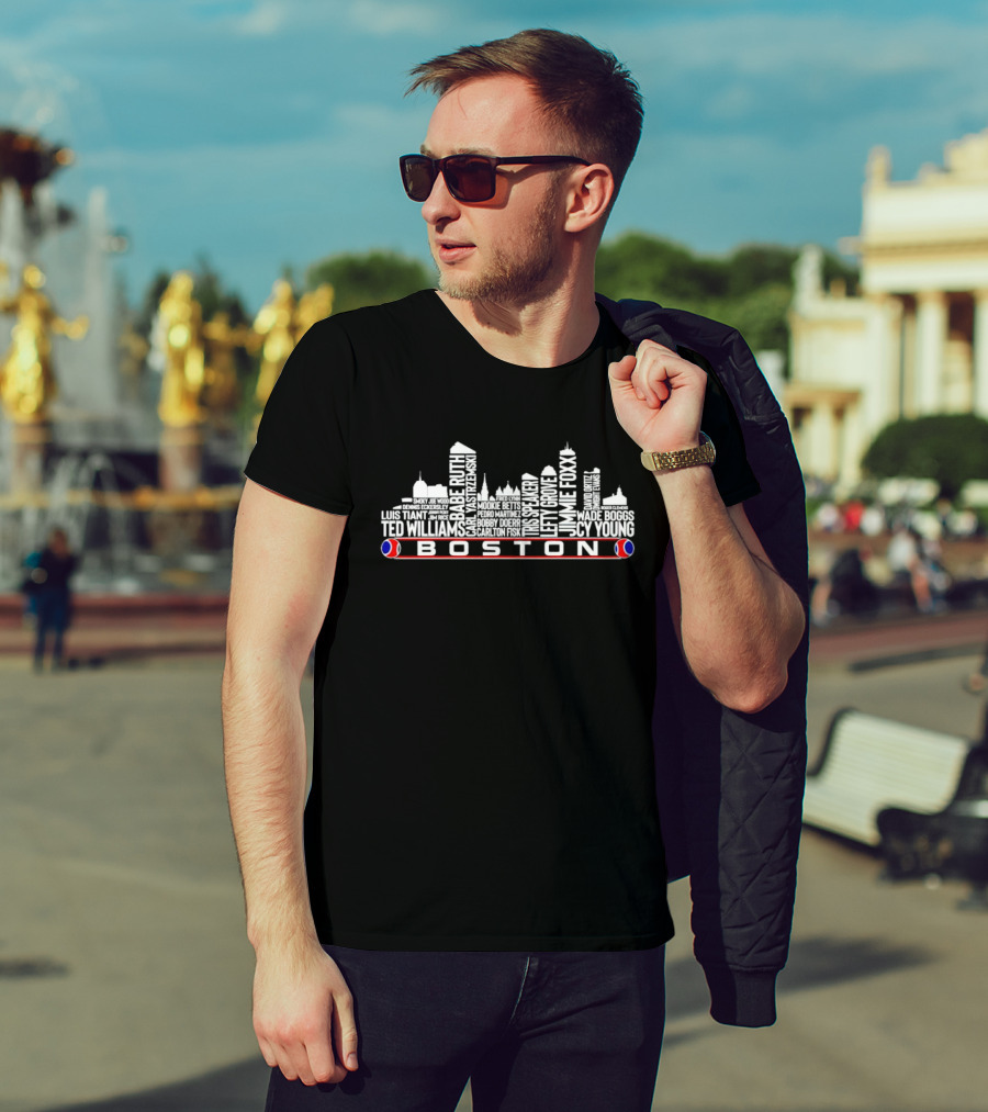 Boston Skyline Featuring Iconic Player Names T-Shirt