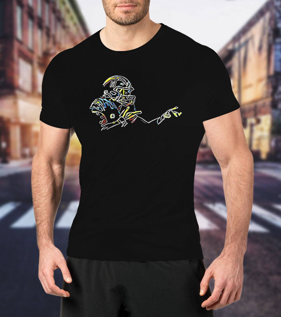 Justin Herbert He Asked We Delivered Neon Line Style Football Player Drawing T-Shirt