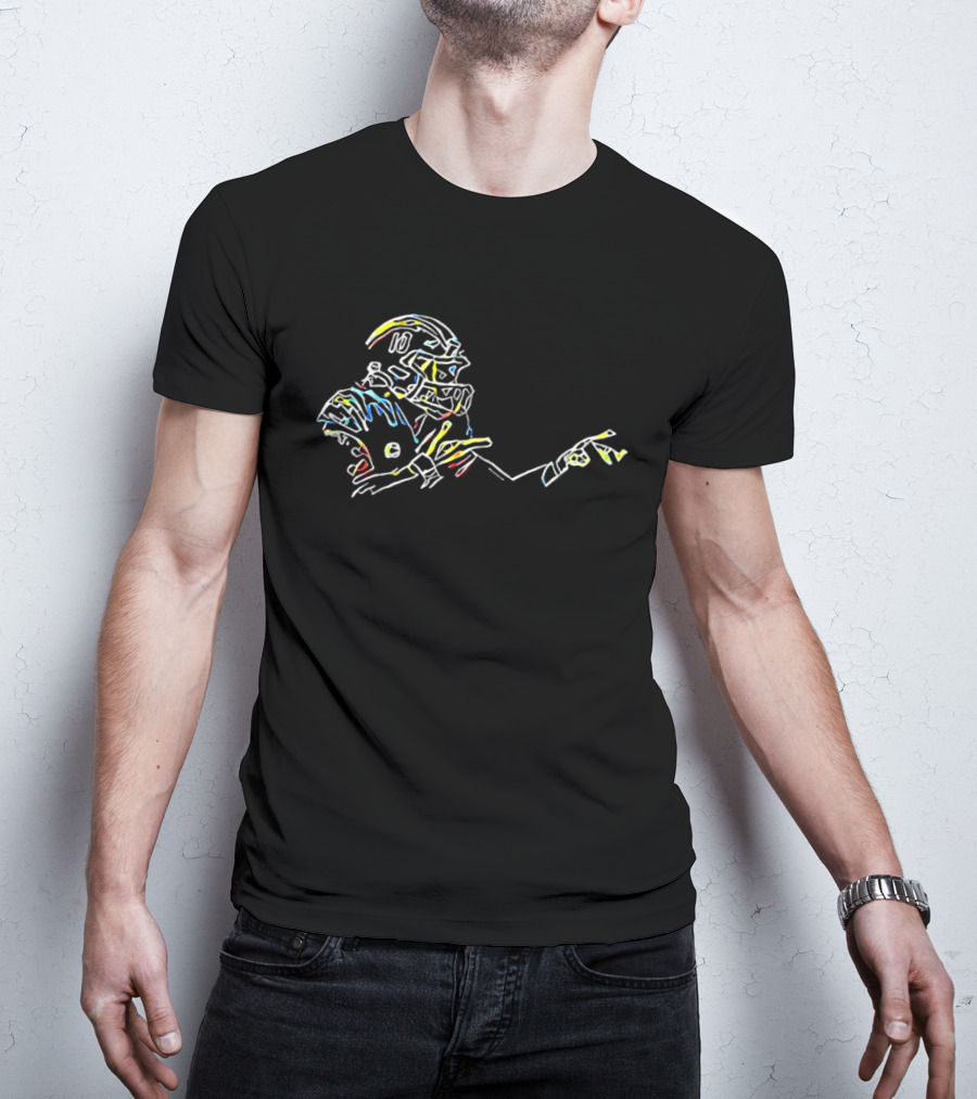 Justin Herbert He Asked We Delivered Neon Line Style Football Player Drawing T-Shirt