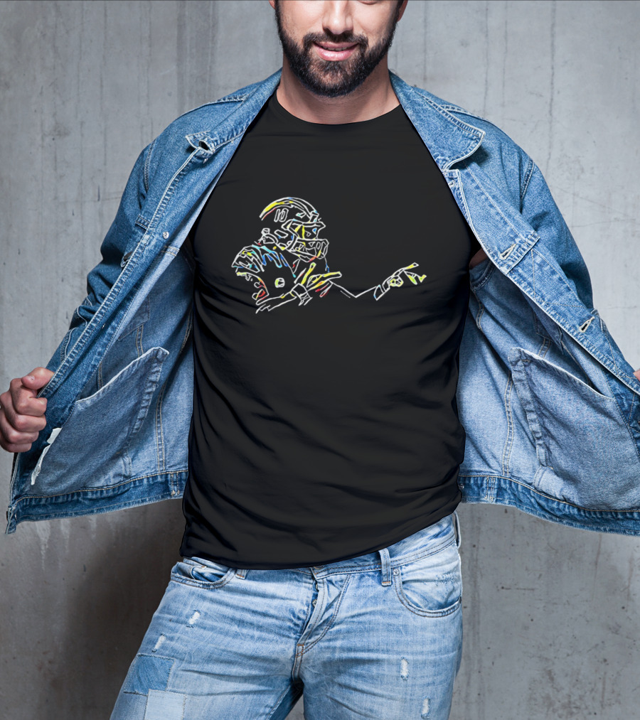 Justin Herbert He Asked We Delivered Neon Line Style Football Player Drawing T-Shirt
