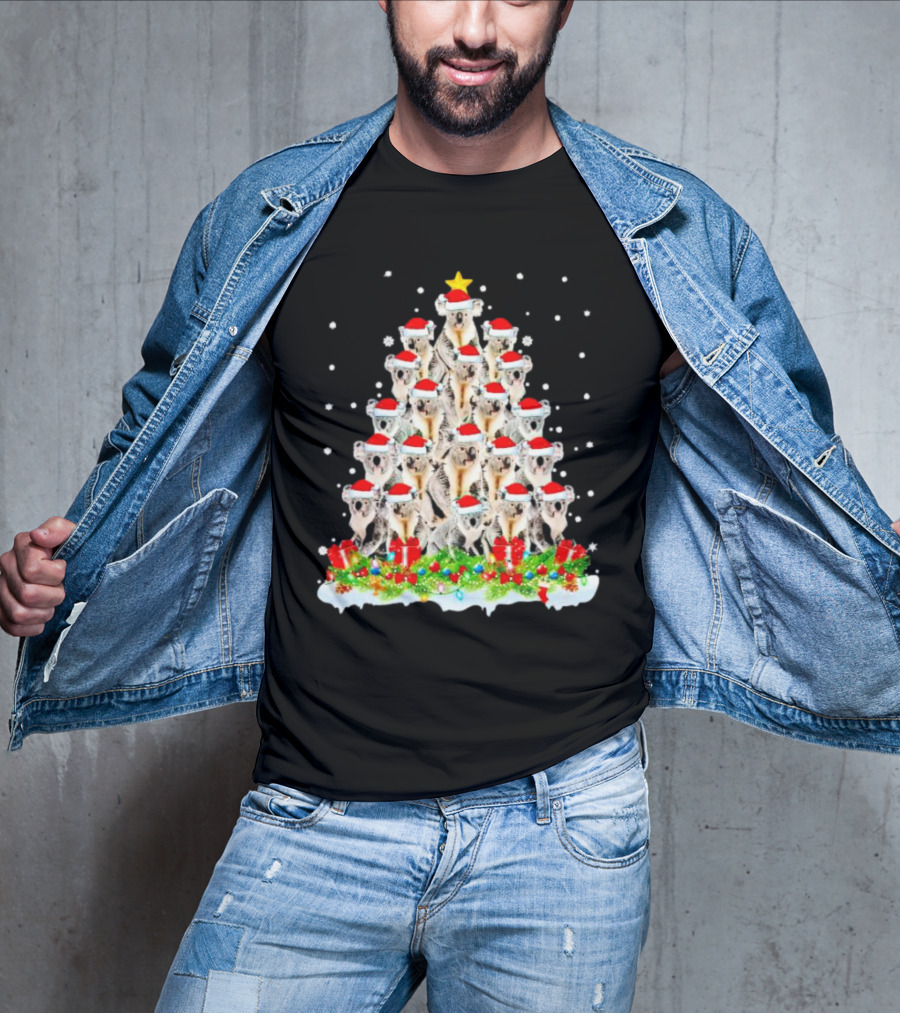 Koala Christmas Tree With Santa Hats Snowflakes And Gifts T-Shirt